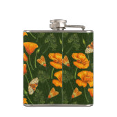 ダークグリーンのカリフォルニアケシと蛾 フラスク (裏面)