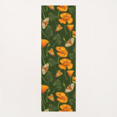 ダークグリーンのカリフォルニアケシと蛾 ヨガマット (正面)