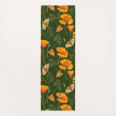 ダークグリーンのカリフォルニアケシと蛾 ヨガマット (裏面)