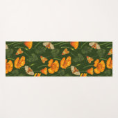 ダークグリーンのカリフォルニアケシと蛾 ヨガマット (正面(横))