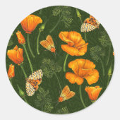 ダークグリーンのカリフォルニアケシと蛾 ラウンドシール (正面)