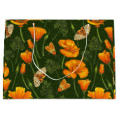 ダークグリーンのカリフォルニアケシと蛾 ラージペーパーバッグ (正面)