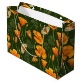 ダークグリーンのカリフォルニアケシと蛾 ラージペーパーバッグ (裏面アングル)