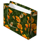 ダークグリーンのカリフォルニアケシと蛾 ラージペーパーバッグ (正面アングル)