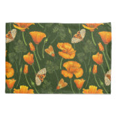 ダークグリーンのカリフォルニアケシと蛾 枕カバー (裏面-左)