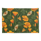 ダークグリーンのカリフォルニアケシと蛾 枕カバー (裏面-右)