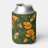 ダークグリーンのカリフォルニアケシと蛾 缶クーラー (缶正面)