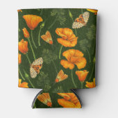 ダークグリーンのカリフォルニアケシと蛾 缶クーラー (正面)