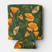 ダークグリーンのカリフォルニアケシと蛾 缶クーラー (裏面)