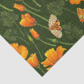 ダークグリーンのカリフォルニアケシと蛾 薄葉紙 (詳細)