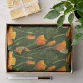 ダークグリーンのカリフォルニアケシと蛾 薄葉紙 (ギフト)