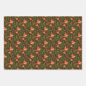 ダークグリーンのキノコ、カボチャ、ひまわり ラッピングペーパーシート (正面3)