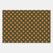 ダークグリーンのキノコ、カボチャ、ひまわり ラッピングペーパーシート (正面2)