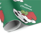 ダークグリーンのクリスマスサッカーボール ラッピングペーパー (ロールコーナー)