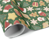 ダークグリーンのクリスマスジンジャーブレッドのクッキーパターン ラッピングペーパー (ロールコーナー)