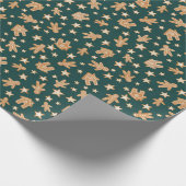 ダークグリーンのクリスマスジンジャーブレッドCookie ラッピングペーパー (角)