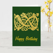 ダークグリーンのケルトの黄金のヘビ誕生日カード カード (黄色い花)