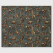 ダークグリーンのサファリの動物 ラッピングペーパー (フラット)