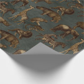 ダークグリーンのサファリの動物 ラッピングペーパー (角)