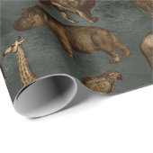 ダークグリーンのサファリの動物 ラッピングペーパー (ロールコーナー)