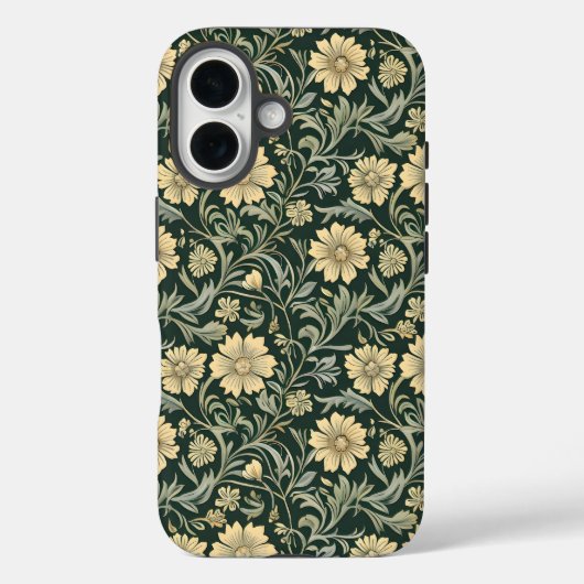 ダークグリーンのスタイリッシュな黄色い花柄 Case-Mate iPhoneケース (裏面)