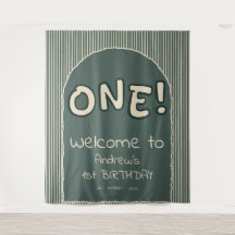 ダークグリーンのストライプ 1歳の誕生日背景