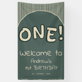 ダークグリーンのストライプ 1歳の誕生日 横断幕