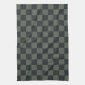 ダークグリーンのチェッカーボード キッチンタオル (縦)