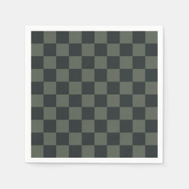 ダークグリーンのチェッカーボード スタンダードカクテルナプキン