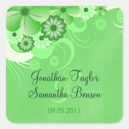 ダークグリーンのハイビスカスフローラ日付の好意を保存 スクエアシール