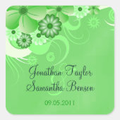 ダークグリーンのハイビスカスフローラ日付の好意を保存 スクエアシール (正面)