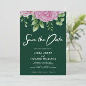 ダークグリーンのバラのSave The Date招待状 招待状 (スタンド正面)