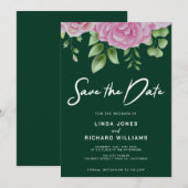 ダークグリーンのバラのSave The Date招待状 招待状 (正面/裏面)
