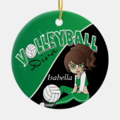 ダークグリーンのバレーボールスポーティDivaガール セラミックオーナメント (正面)