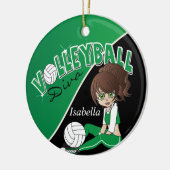 ダークグリーンのバレーボールスポーティDivaガール セラミックオーナメント (左)