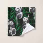 ダークグリーンのパンダのカブ バスタオルセット (ウォッシュタオル)