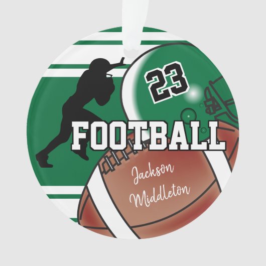 ダークグリーンのパーソナライズされたサッカー オーナメント (正面)