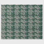 ダークグリーンのピンクのホリーベリーと葉 ラッピングペーパー (フラット)