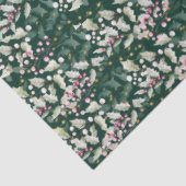 ダークグリーンのピンクのホリーベリーと葉 薄葉紙 (詳細)