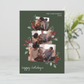 ダークグリーンのフォトコラージュとベリーと緑 シーズンカード (スタンド正面)