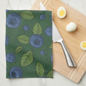 ダークグリーンのブルーベリー キッチンタオル (四つ折り)