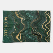 ダークグリーンのマラカイトと金箔の地層を覆う キッチンタオル (横)