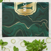 ダークグリーンのマラカイトと金箔の地層を覆う キッチンタオル (折り畳み)