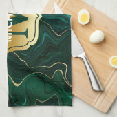 ダークグリーンのマラカイトと金箔の地層を覆う キッチンタオル (四つ折り)