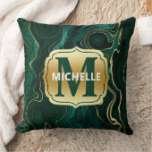 ダークグリーンのマラカイトと金箔の地層を覆う クッション (ブランケット)