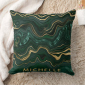 ダークグリーンのマラカイトと金箔の地層を覆う クッション (ブランケット)