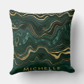 ダークグリーンのマラカイトと金箔の地層を覆う クッション (裏面)