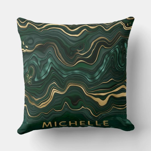 ダークグリーンのマラカイトと金箔の地層を覆う クッション (裏面)
