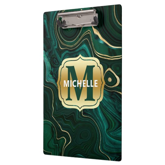 ダークグリーンのマラカイトと金箔の地層を覆う クリップボード (左)
