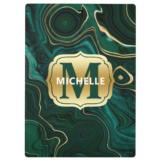 ダークグリーンのマラカイトと金箔の地層を覆う クリップボード (裏面)